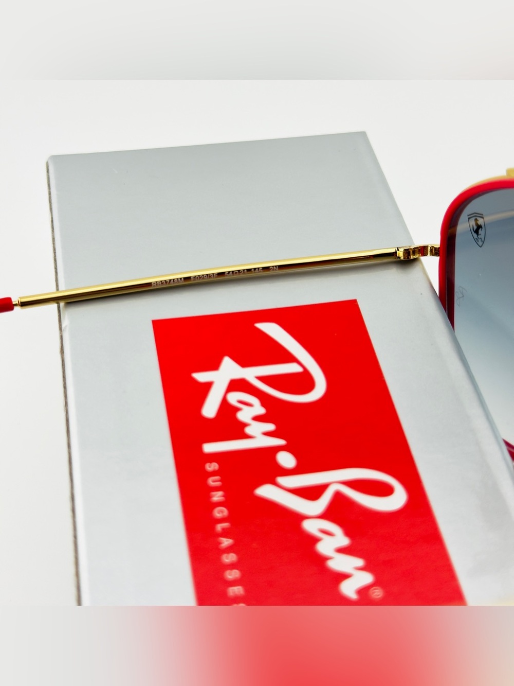 Ray-Ban Scuderia Ferrari Sunglasses RB3748M Gold Frame Light Blue Gradient Lens - Picture 12 of 15